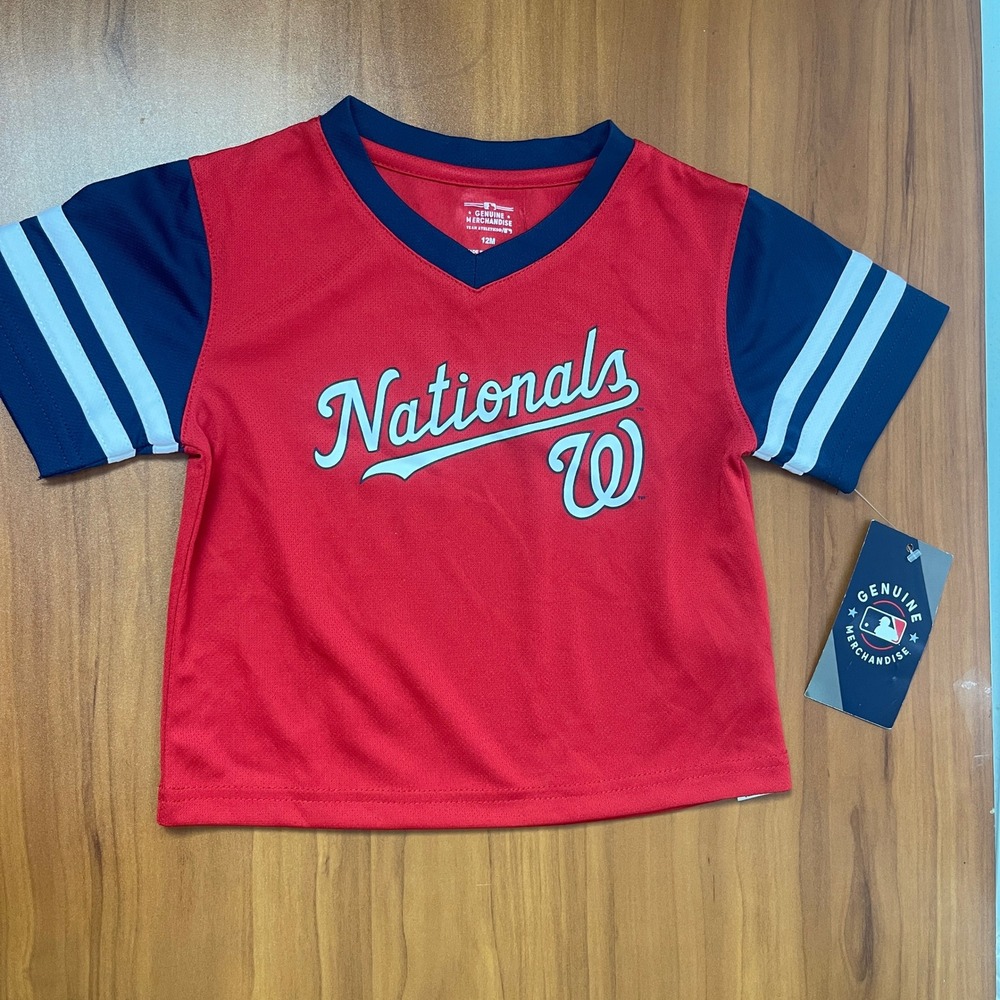 MLB Washington Nationals Infant Baby Unisex Red Navy V-Neck Jersey T-Shirt 12M